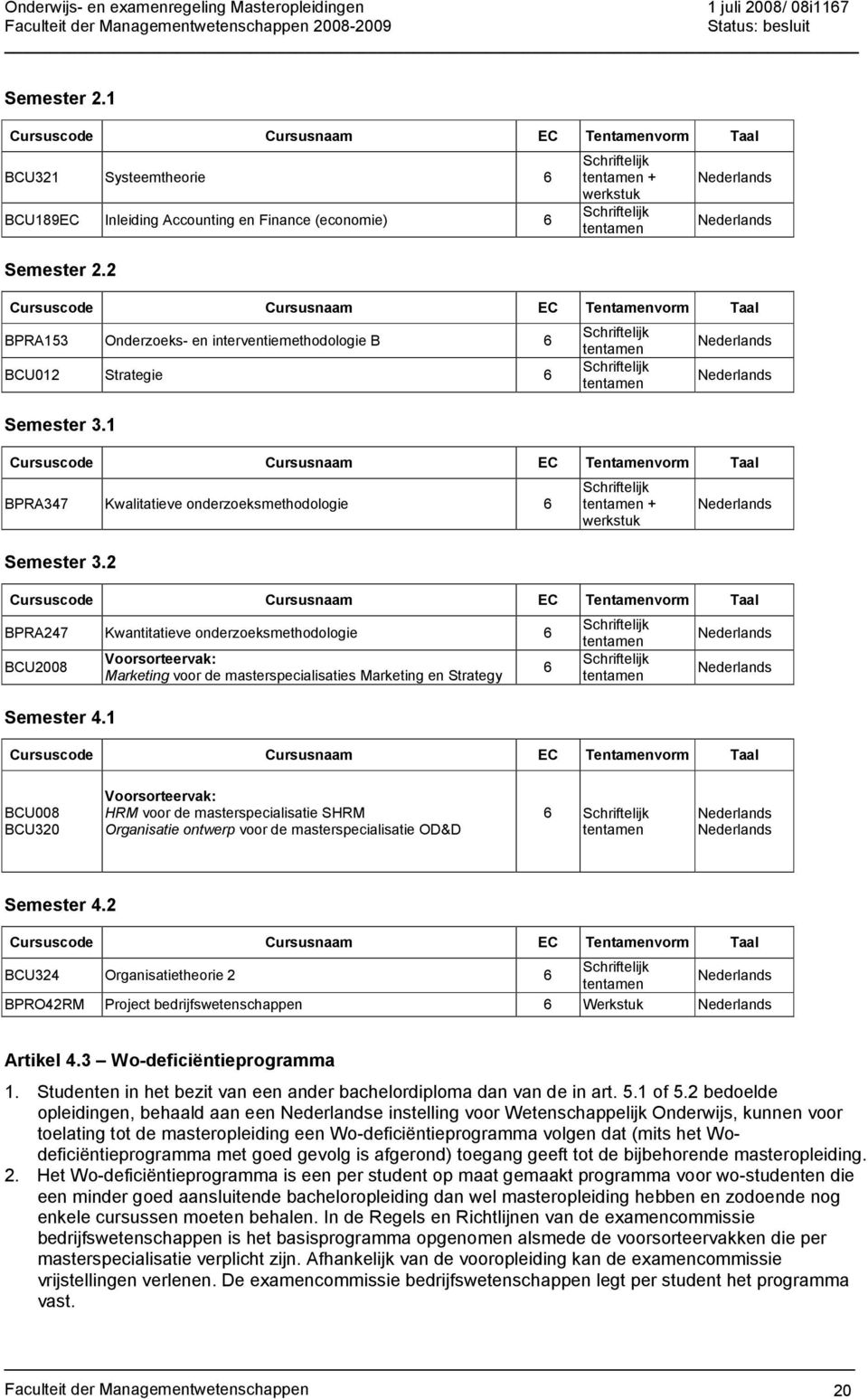 1 Voorsorteervak: Marketing voor de masterspecialisaties Marketing en Strategy 6 BCU008 BCU320 Voorsorteervak: HRM voor de masterspecialisatie SHRM Organisatie ontwerp voor de masterspecialisatie