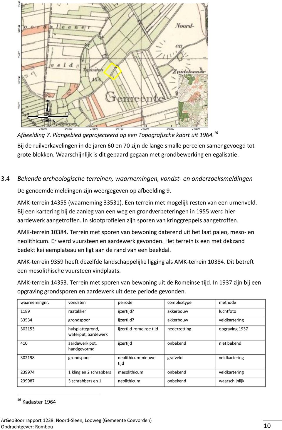 4 Bekende archeologische terreinen, waarnemingen, vondst- en onderzoeksmeldingen De genoemde meldingen zijn weergegeven op afbeelding 9. AMK-terrein 14355 (waarneming 33531).