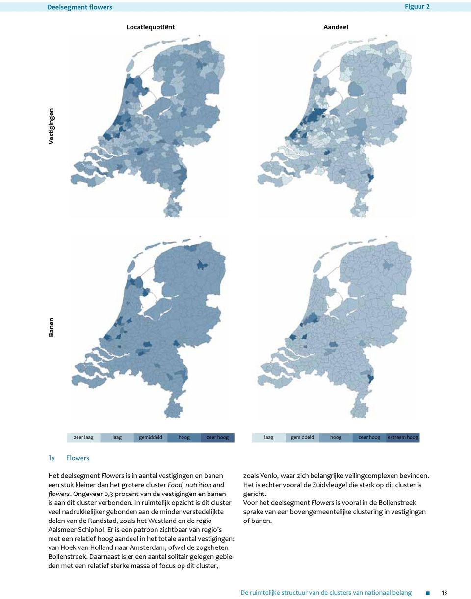 In ruimtelijk opzicht is dit cluster veel nadrukkelijker gebonden aan de minder verstedelijkte delen van de Randstad, zoals het Westland en de regio Aalsmeer-Schiphol.