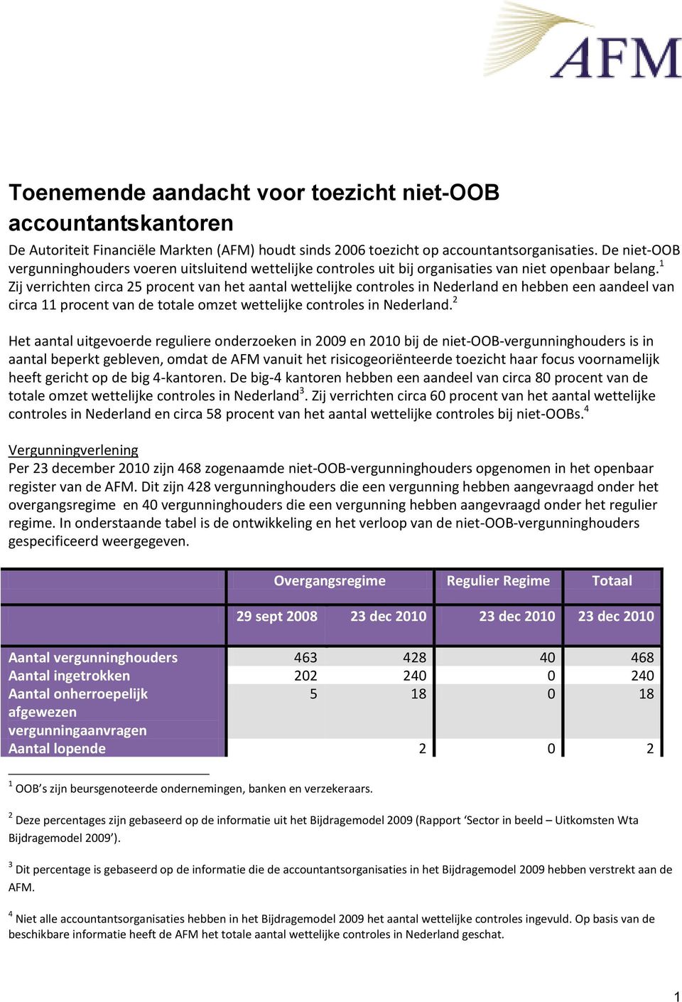 1 Zij verrichten circa 25 procent van het aantal wettelijke controles in Nederland en hebben een aandeel van circa 11 procent van de totale omzet wettelijke controles in Nederland.