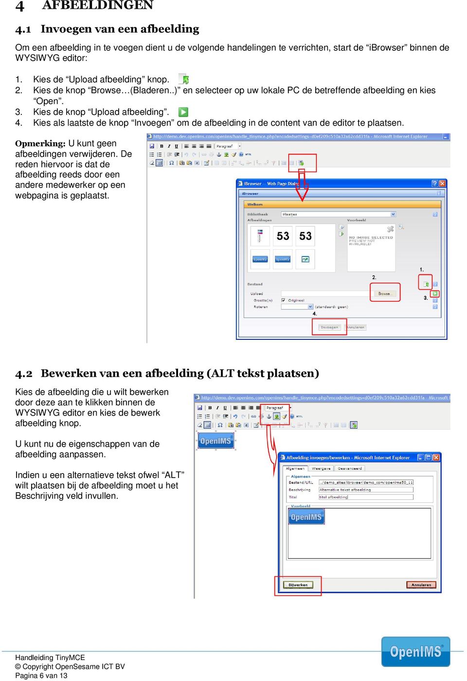 Kies als laatste de knop Invoegen om de afbeelding in de content van de editor te plaatsen. Opmerking: U kunt geen afbeeldingen verwijderen.