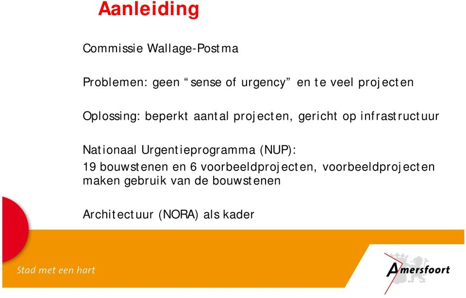 infrastructuur Nationaal Urgentieprogramma (NUP): 19 bouwstenen en 6