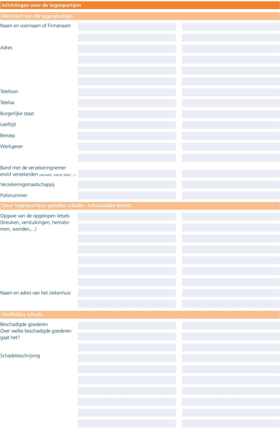 ..) Verzekeringsmaatschappij Polisnummer Door tegenpartijen geleden schade - lichamelijke letsels Opgave van de opgelopen letsels