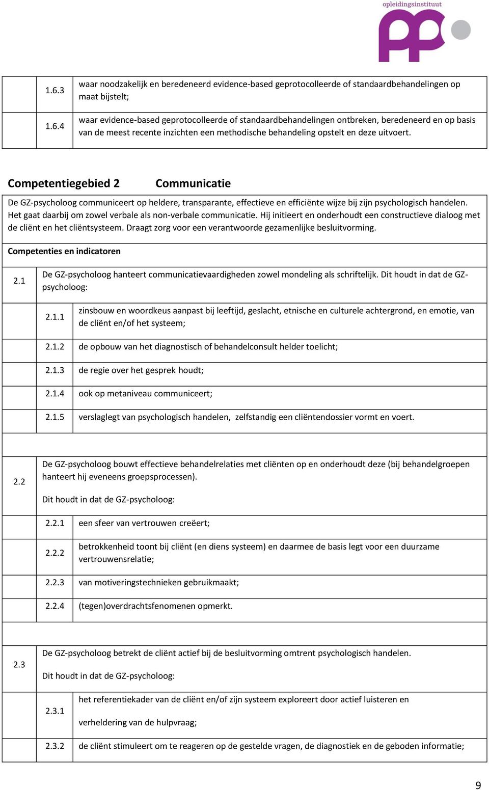 Competentiegebied 2 Communicatie De GZ-psycholoog communiceert op heldere, transparante, effectieve en efficiënte wijze bij zijn psychologisch handelen.