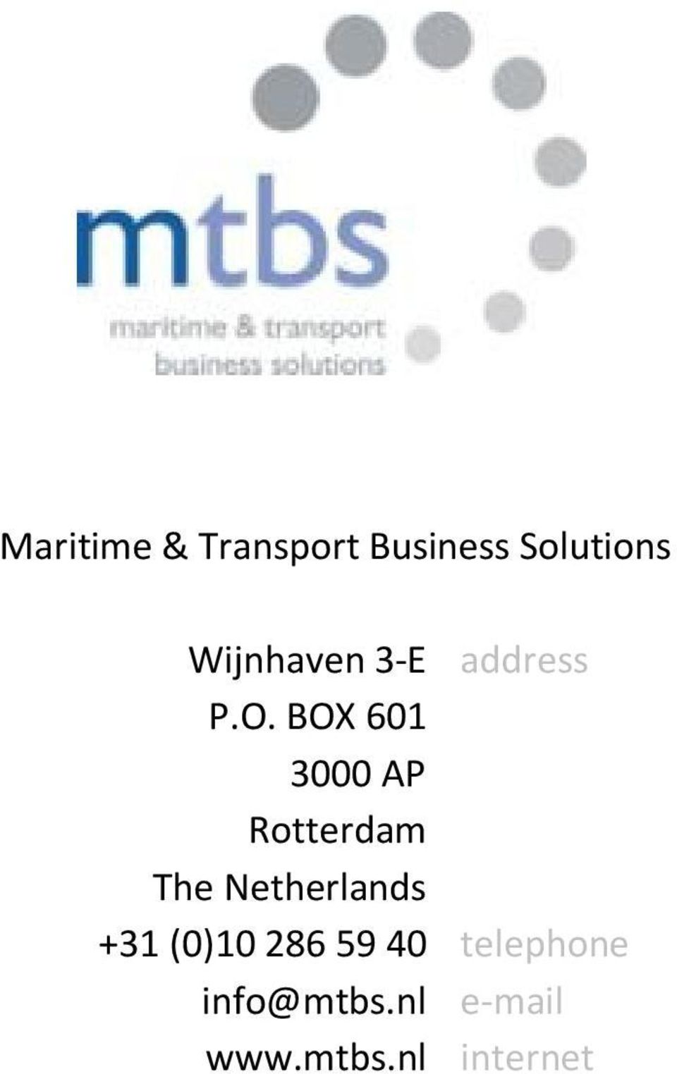 BO 601 3000 AP Rotterdam The Netherlands +31