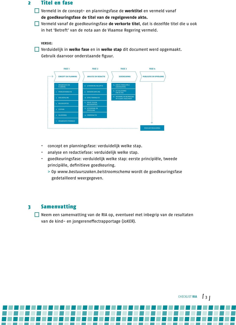 Vermeld vanaf de goedkeuringsfase de verkorte titel, dat is dezelfde titel die u ook in het Betreft van de nota aan de Vlaamse Regering vermeld. VERSIE: samengevat.