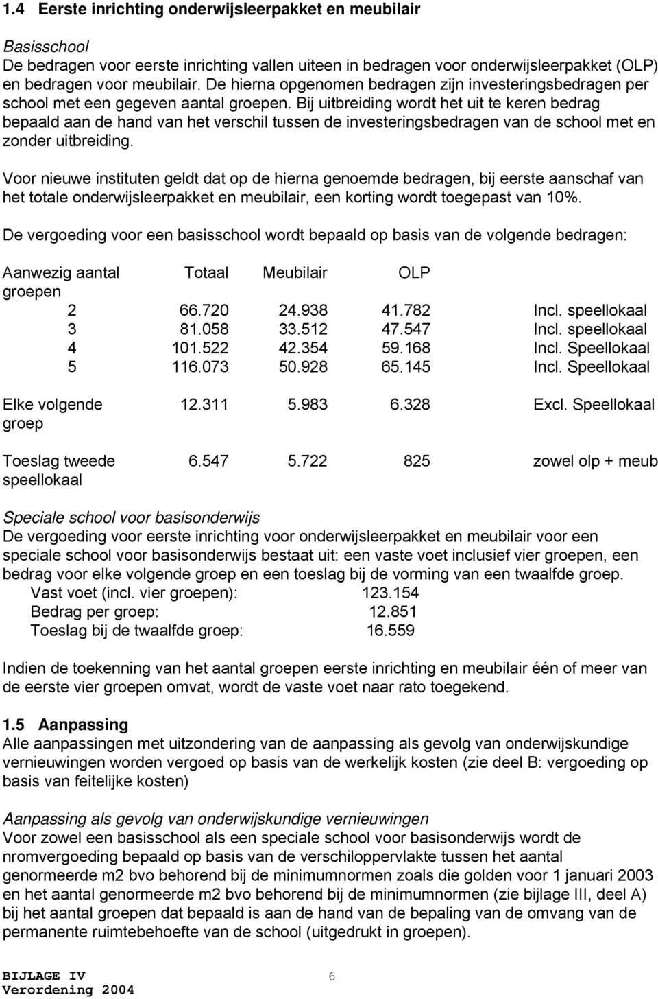 Bij uitbreiding wordt het uit te keren bedrag bepaald aan de hand van het verschil tussen de investeringsbedragen van de school met en zonder uitbreiding.