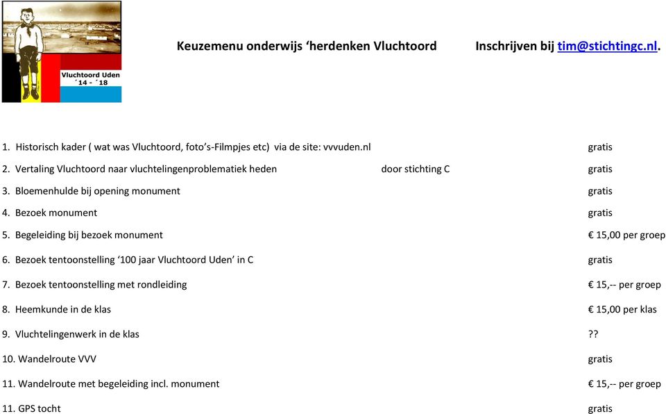 Vertaling Vluchtoord naar vluchtelingenproblematiek heden door stichting C 3. Bloemenhulde bij opening monument 4. Bezoek monument 5.