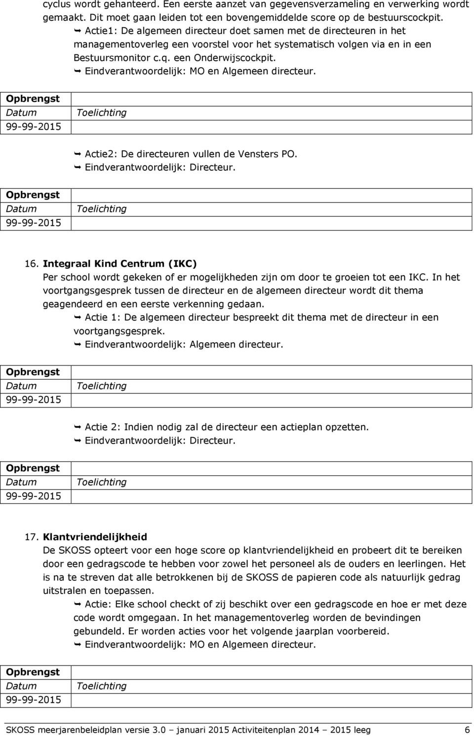 Eindverantwoordelijk: MO en Algemeen directeur. Actie2: De directeuren vullen de Vensters PO. 16.