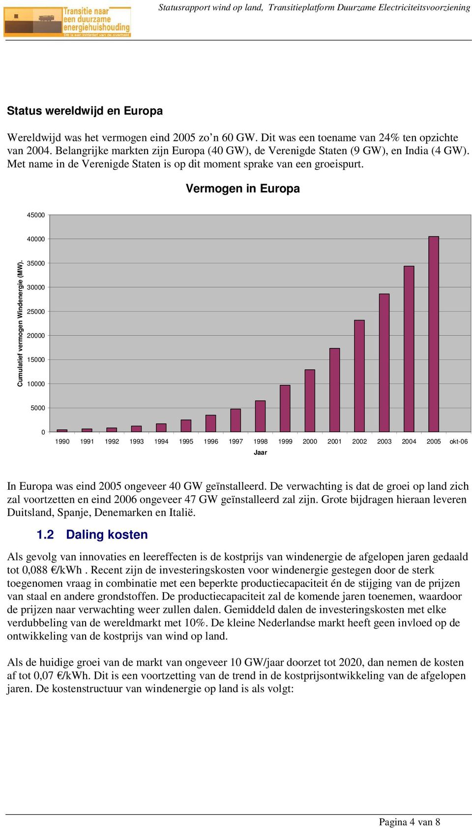 Vermogen in Europa 45000 40000 Cumulatief vermogen Windenergie (MW).