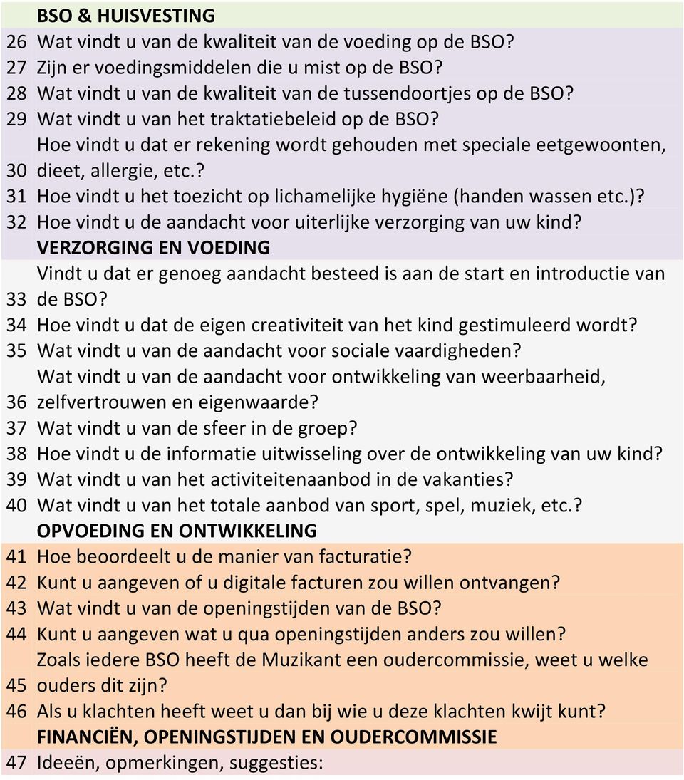 ? 30 31 Hoe vindt u het toezicht op lichamelijke hygiëne (handen wassen etc.)? 32 Hoe vindt u de aandacht voor uiterlijke verzorging van uw kind?