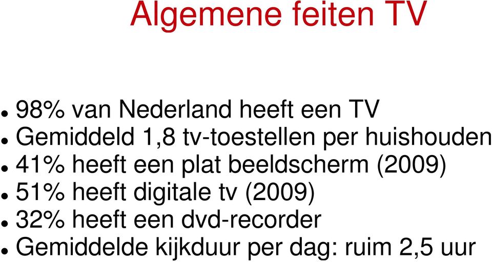 plat beeldscherm (2009) 51% heeft digitale tv (2009) 32%