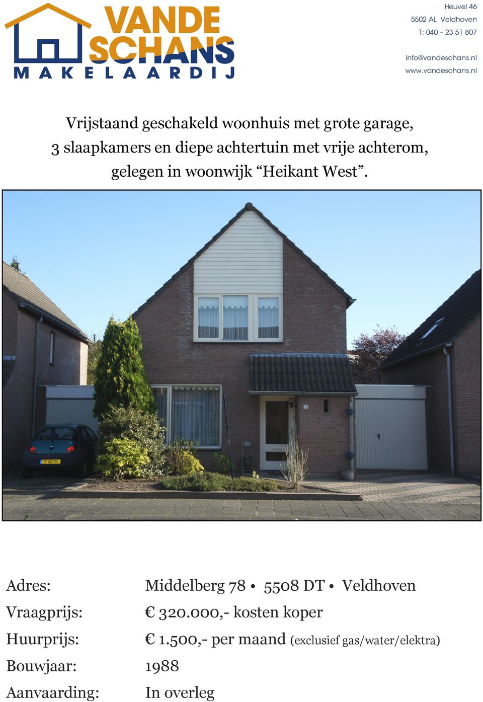 nl Vrijstaand geschakeld woonhuis met grote garage, 3 slaapkamers en diepe achtertuin met vrije