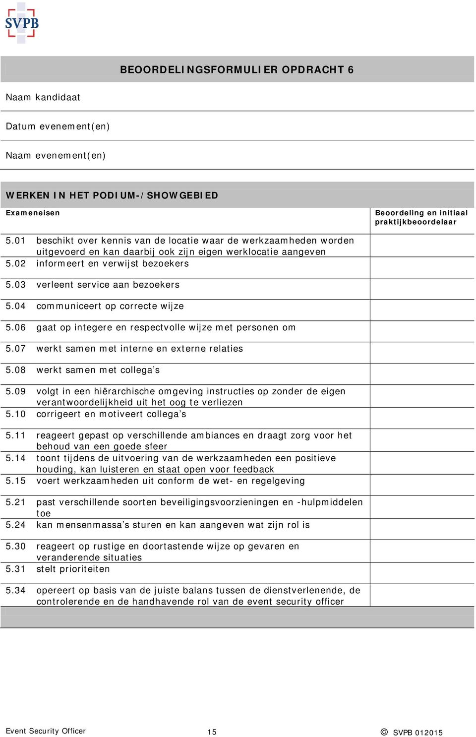 03 verleent service aan bezoekers 5.04 communiceert op correcte wijze 5.06 gaat op integere en respectvolle wijze met personen om 5.07 werkt samen met interne en externe relaties 5.