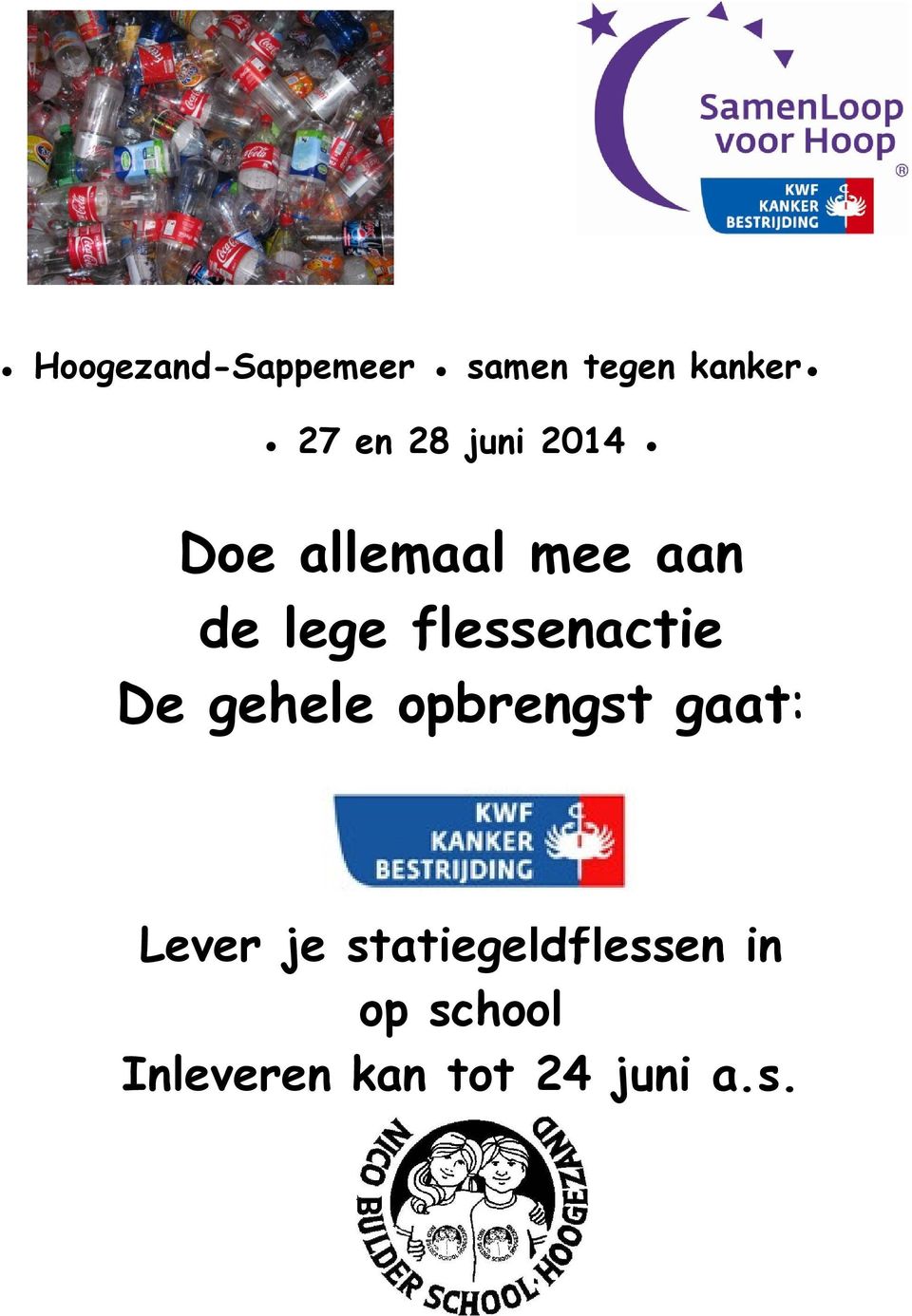 flessenactie De gehele opbrengst gaat: Lever je