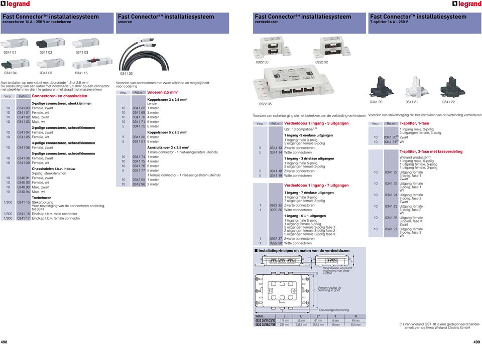 of, mm De aansluiting van een kabel met doorsnede, mm op een connector met steekklemmen dient te gebeuren met draad met massieve kern Verp. Ref.nr.