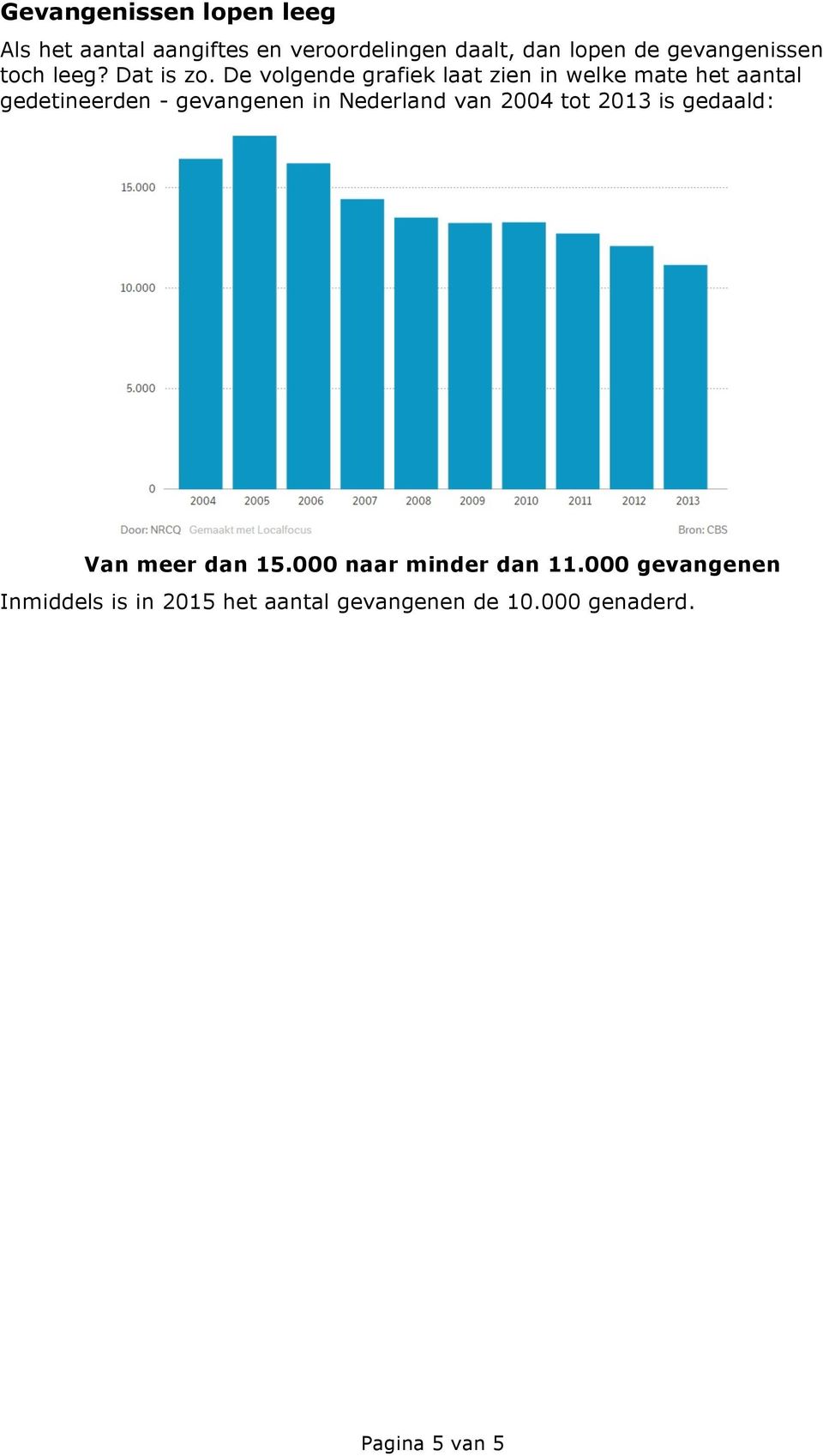 De volgende grafiek laat zien in welke mate het aantal gedetineerden - gevangenen in Nederland
