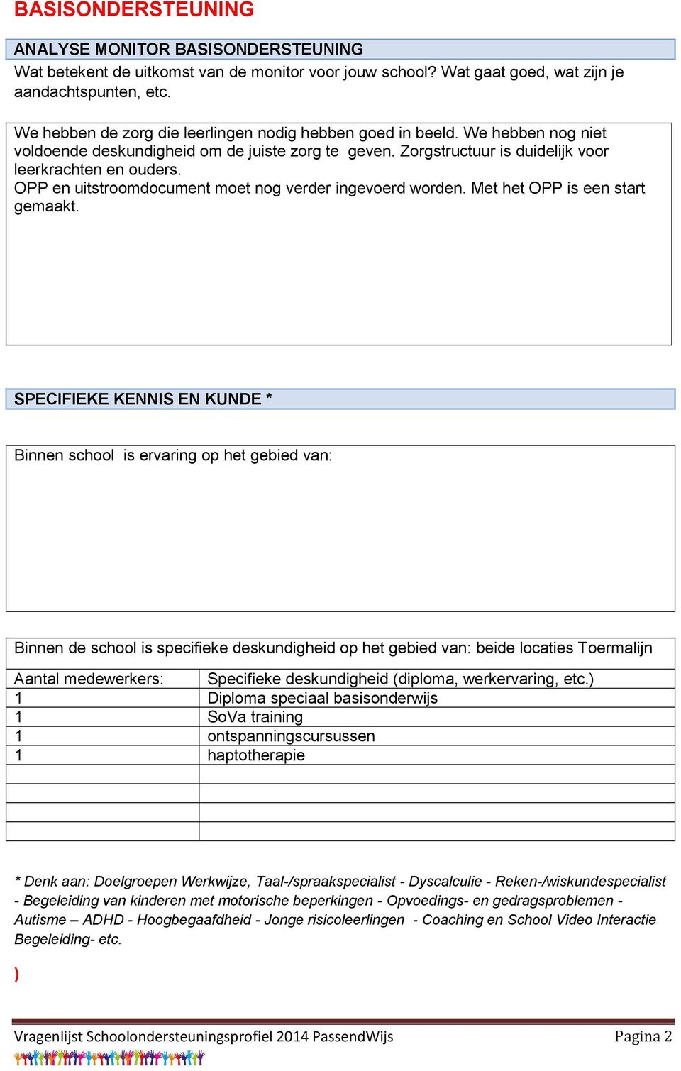 OPP en uitstroomdocument moet nog verder ingevoerd worden. Met het OPP is een start gemaakt.