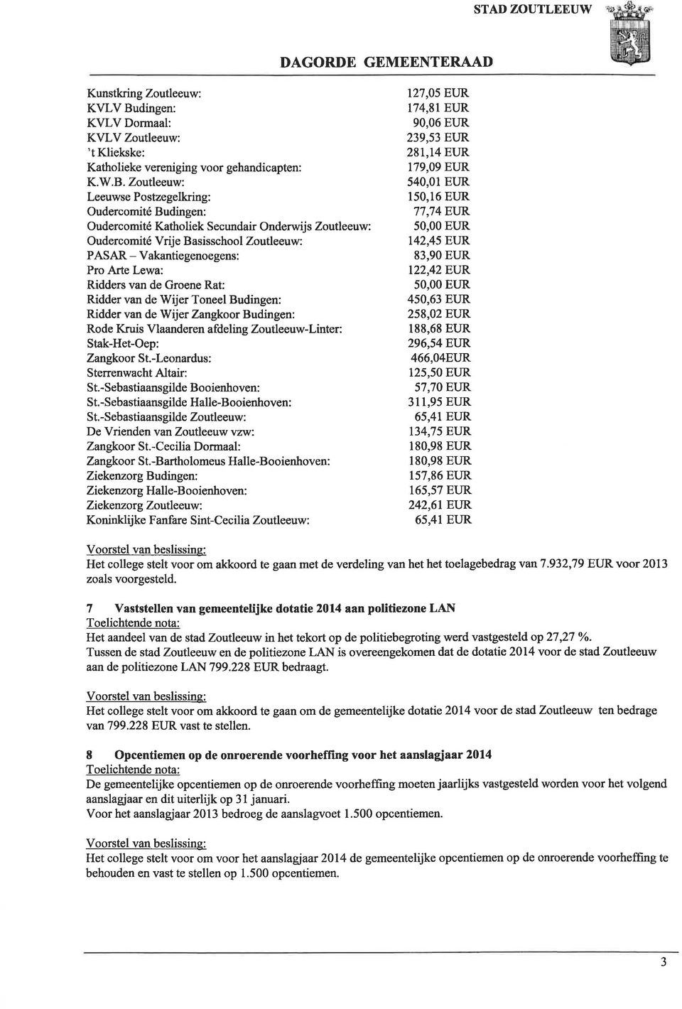 Zoutleeuw: Leeuwse Postzegelkring: Oudercomité Budingen: Oudercomité Katholiek Secundai Onderwijs Zoutleeuw: Oudercomité Vrije Basisschool Zoutleeuw: PASAR - Vakantiegenoegens: Pro Arte Lewa: Ridde s