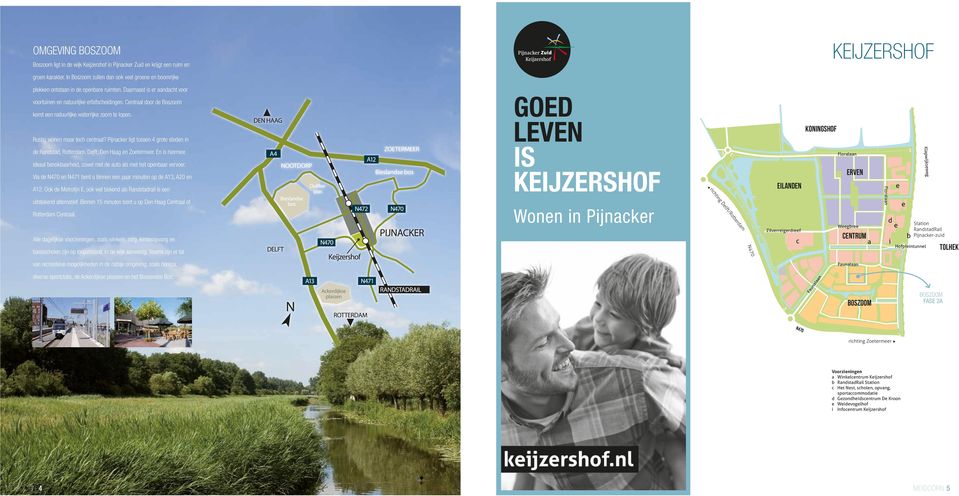 Centraal door de Boszoom komt een natuurlijke waterrijke zoom te lopen. Rustig wonen maar toch centraal? Pijnacker ligt tussen 4 grote steden in de Randstad, Rotterdam, Delft, Den Haag en Zoetermeer.