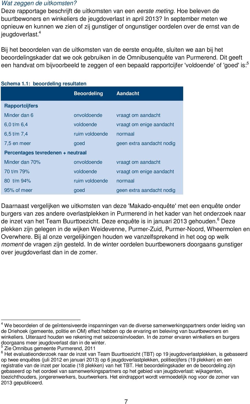 4 Bij het beoordelen van de uitkomsten van de eerste enquête, sluiten we aan bij het beoordelingskader dat we ook gebruiken in de Omnibusenquête van Purmerend.