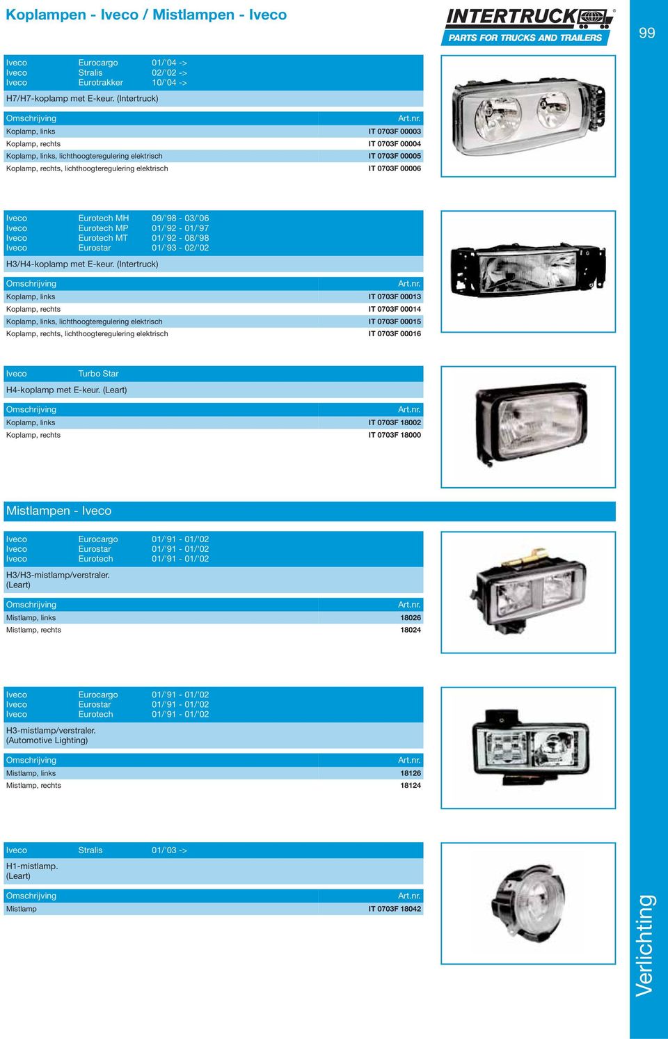 00006 Iveco Eurotech MH 09/'98-03/'06 Iveco Eurotech MP 01/'92-01/'97 Iveco Eurotech MT 01/'92-08/'98 Iveco Eurostar 01/'93-02/'02 H3/H4-koplamp met E-keur.