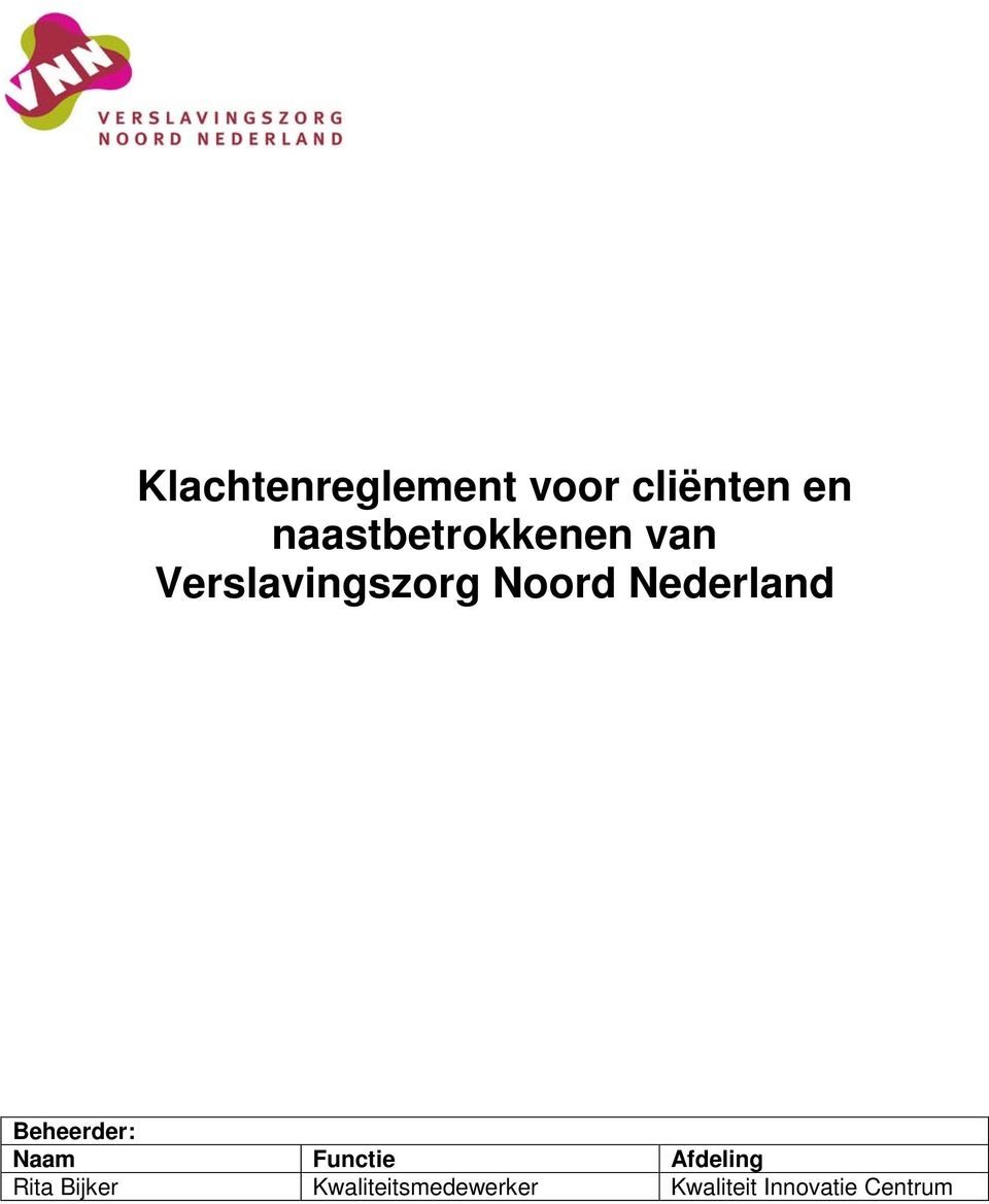 Nederland Beheerder: Naam Functie Afdeling