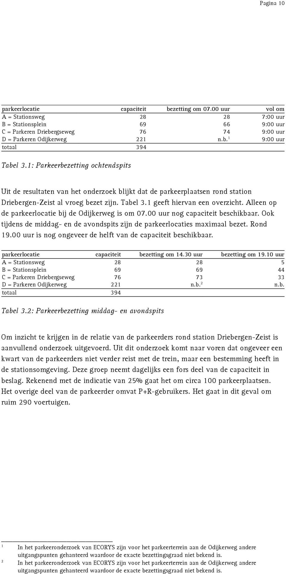 1: Parkeerbezetting ochtendspits Uit de resultaten van het onderzoek blijkt dat de parkeerplaatsen rond station Driebergen-Zeist al vroeg bezet zijn. Tabel 3.1 geeft hiervan een overzicht.