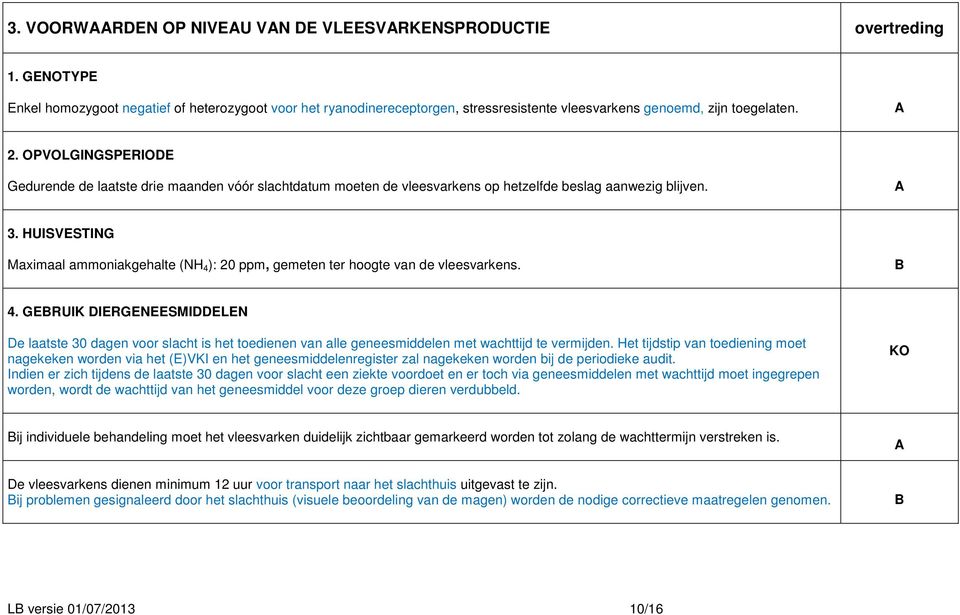 OPVOLGINGSPERIODE Gedurende de laatste drie maanden vóór slachtdatum moeten de vleesvarkens op hetzelfde beslag aanwezig blijven. 3.