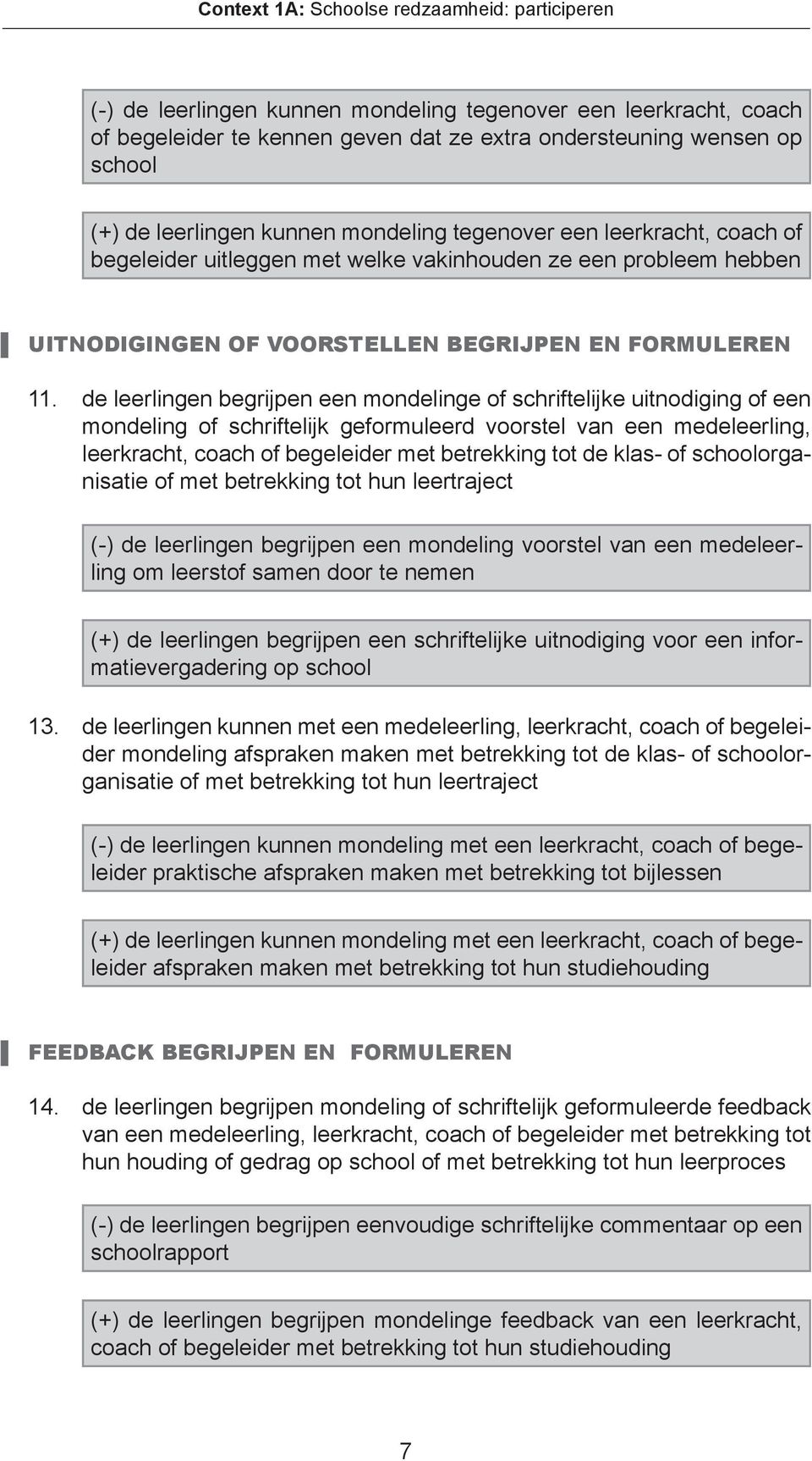 de leerlingen begrijpen een mondelinge of schriftelijke uitnodiging of een mondeling of schriftelijk geformuleerd voorstel van een medeleerling, leerkracht, coach of begeleider met betrekking tot de