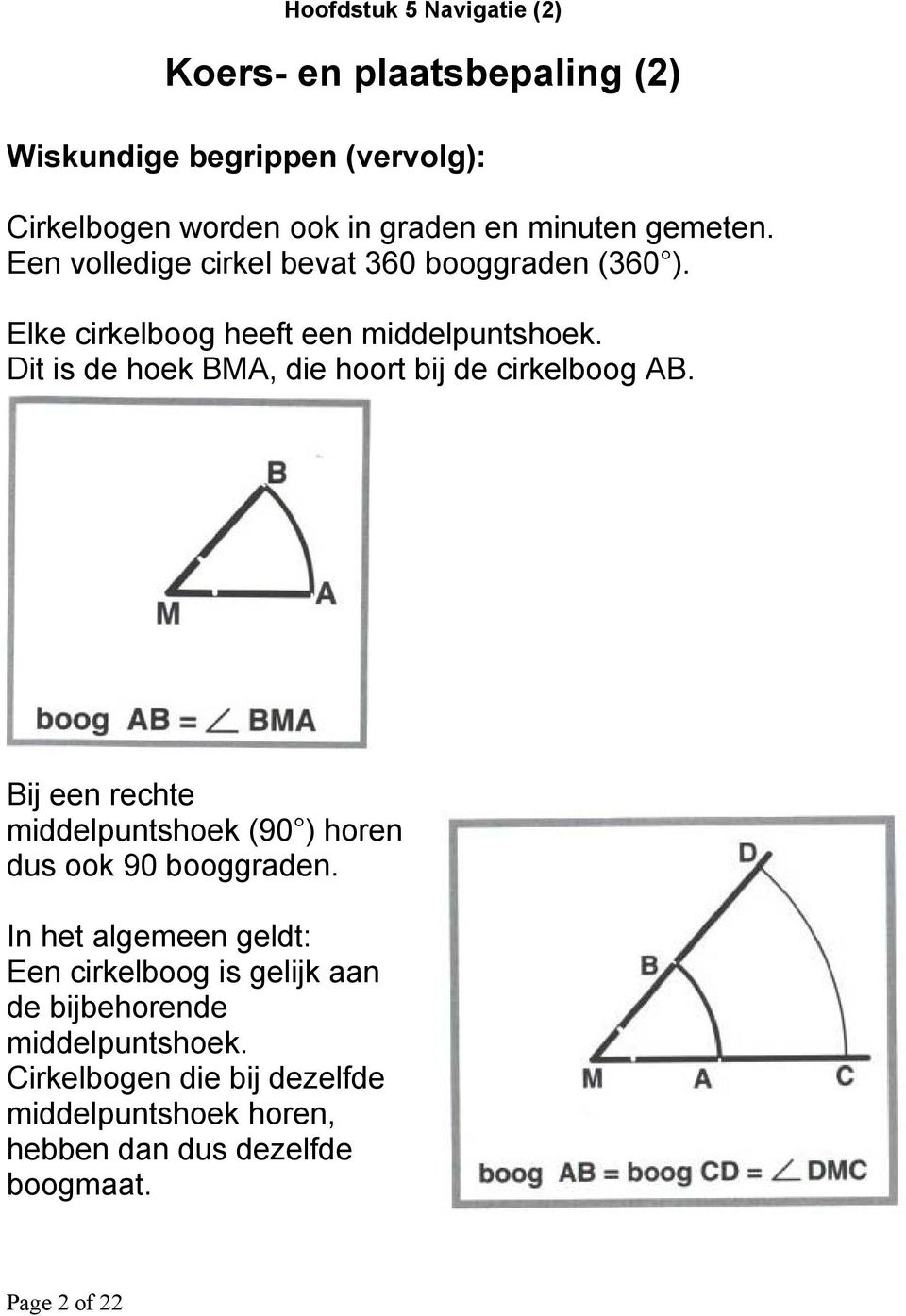 Dit is de hoek BMA, die hoort bij de cirkelboog AB. Bij een rechte middelpuntshoek (90 ) horen dus ook 90 booggraden.