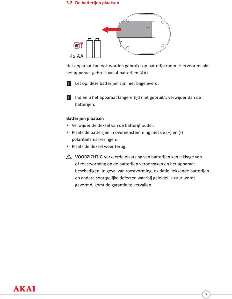 Batterijen plaatsen Verwijder de deksel van de batterijhouder. Plaats de batterijen in overeenstemming met de (+) en (-) polariteitsmarkeringen. Plaats de deksel weer terug.