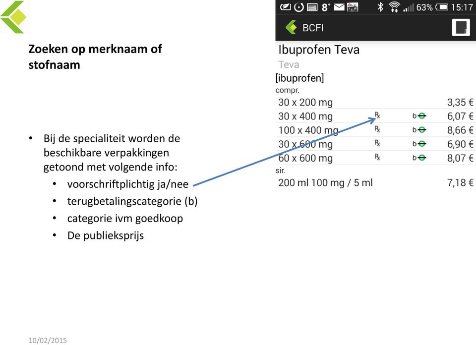 volgende info: voorschriftplichtig ja/nee