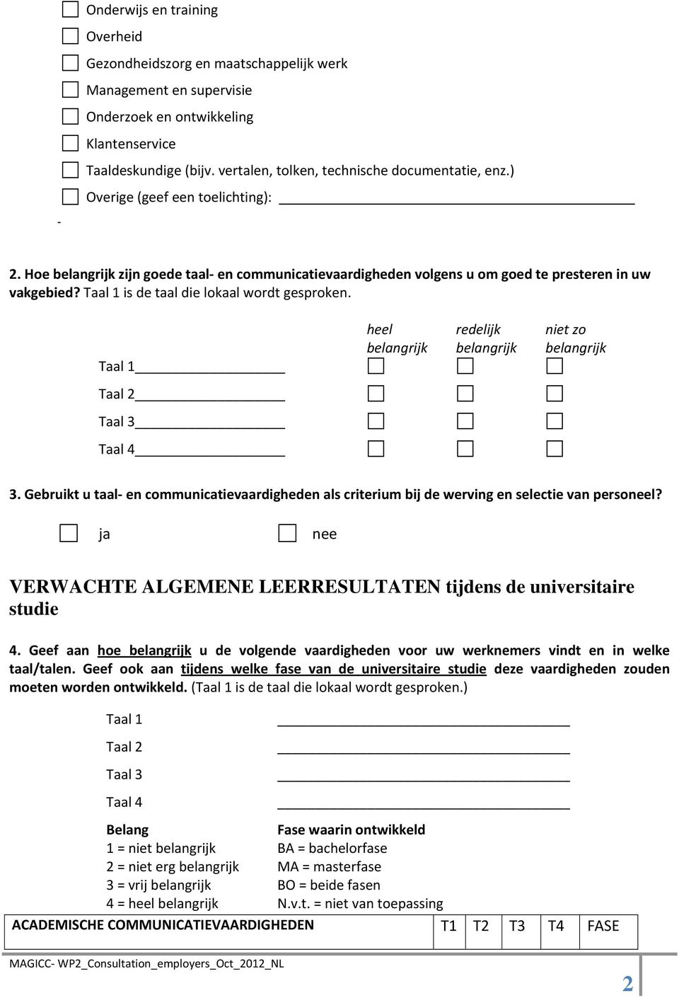 Taal 1 is de taal die lokaal wordt gesproken. Taal 1 Taal 2 Taal 3 Taal 4 heel redelijk niet zo belangrijk belangrijk belangrijk 3.