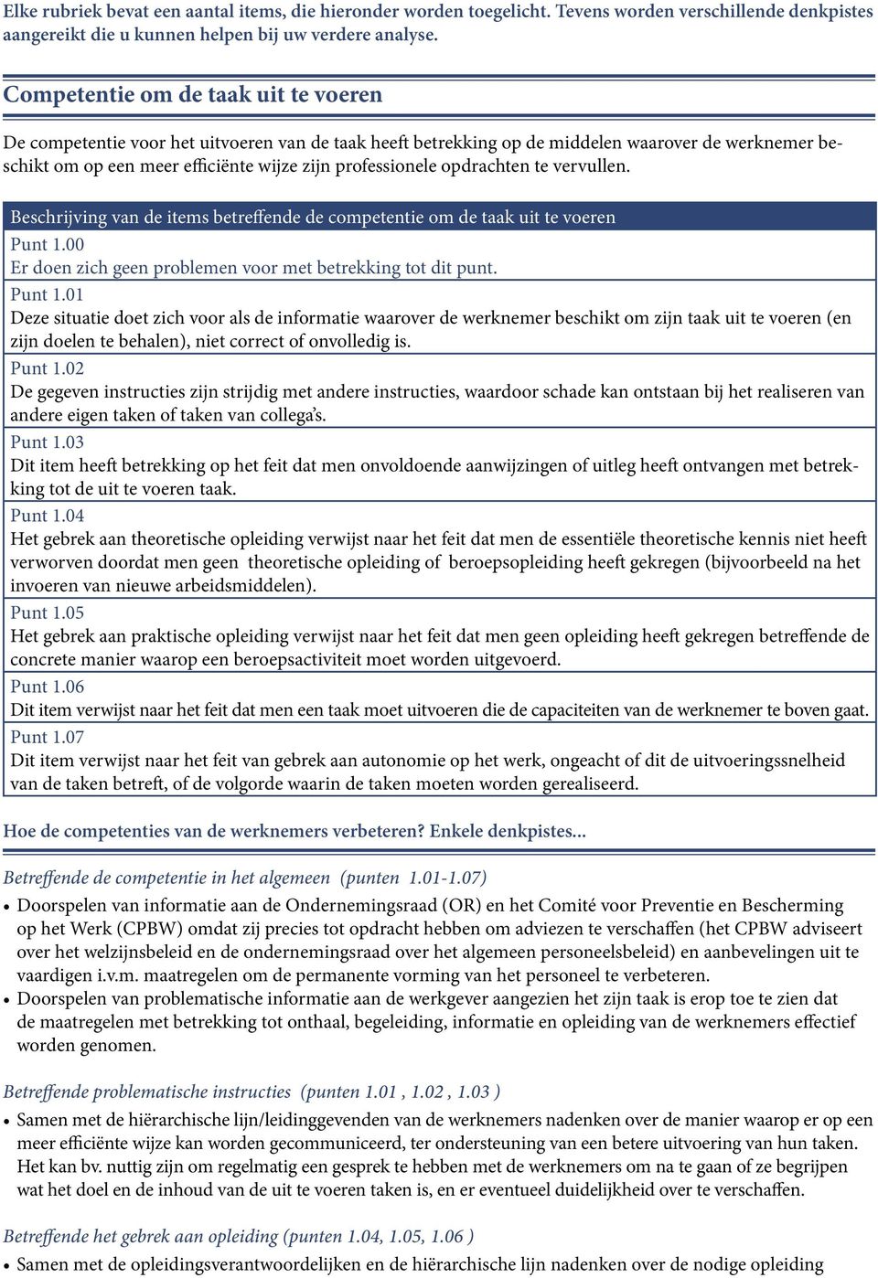 opdrachten te vervullen. Beschrijving van de items betreffende de competentie om de taak uit te voeren Punt 1.