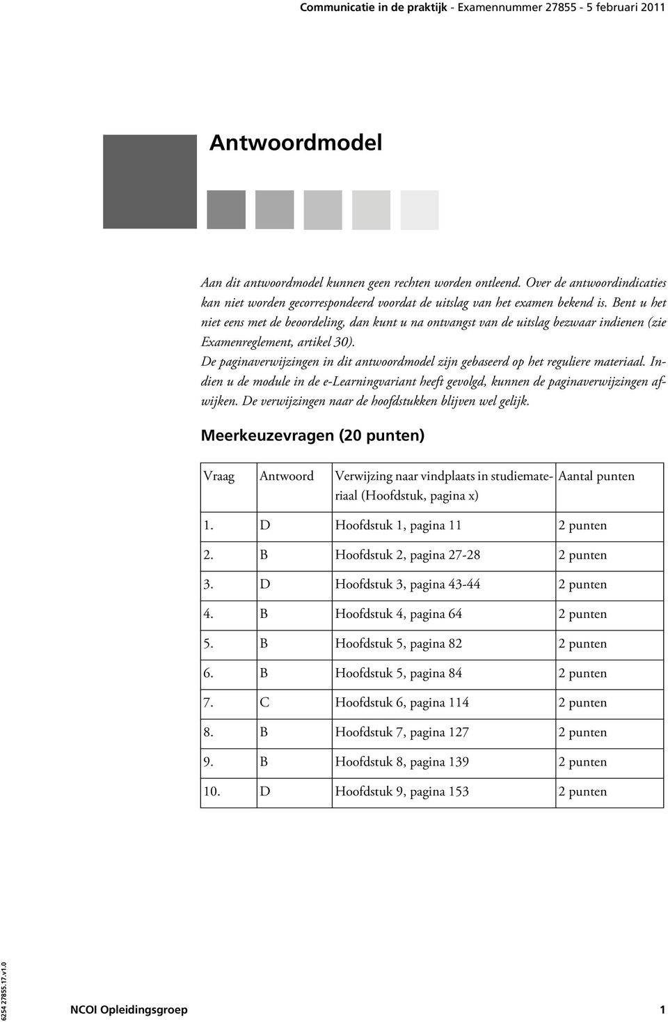 De paginaverwijzingen in dit antwoordmodel zijn gebaseerd op het reguliere materiaal. Indien u de module in de e-learningvariant heeft gevolgd, kunnen de paginaverwijzingen afwijken.