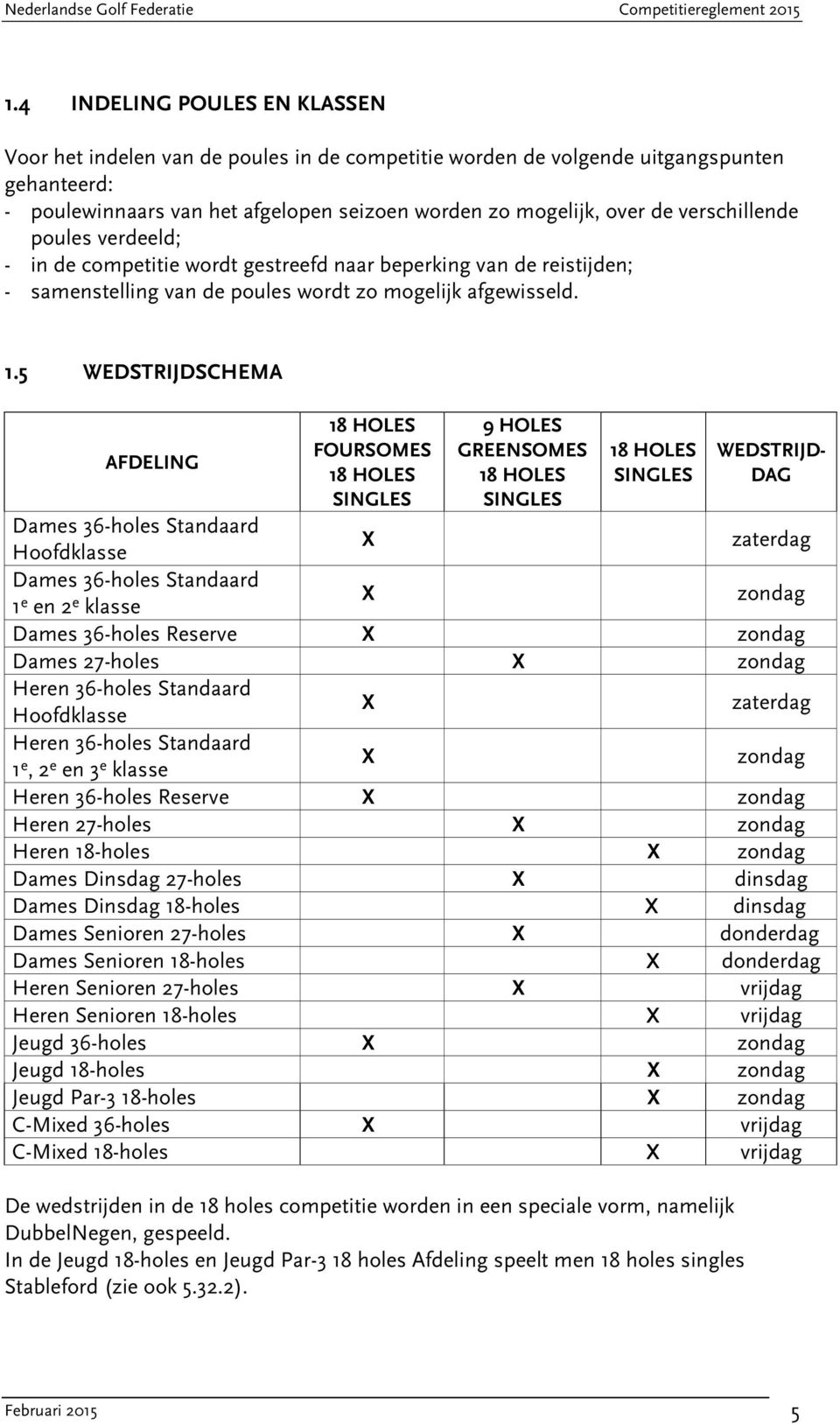 5 WEDSTRIJDSCHEMA AFDELING 18 HOLES FOURSOMES 18 HOLES SINGLES 9 HOLES GREENSOMES 18 HOLES SINGLES 18 HOLES SINGLES WEDSTRIJD- DAG Dames 36-holes Standaard Hoofdklasse X zaterdag Dames 36-holes