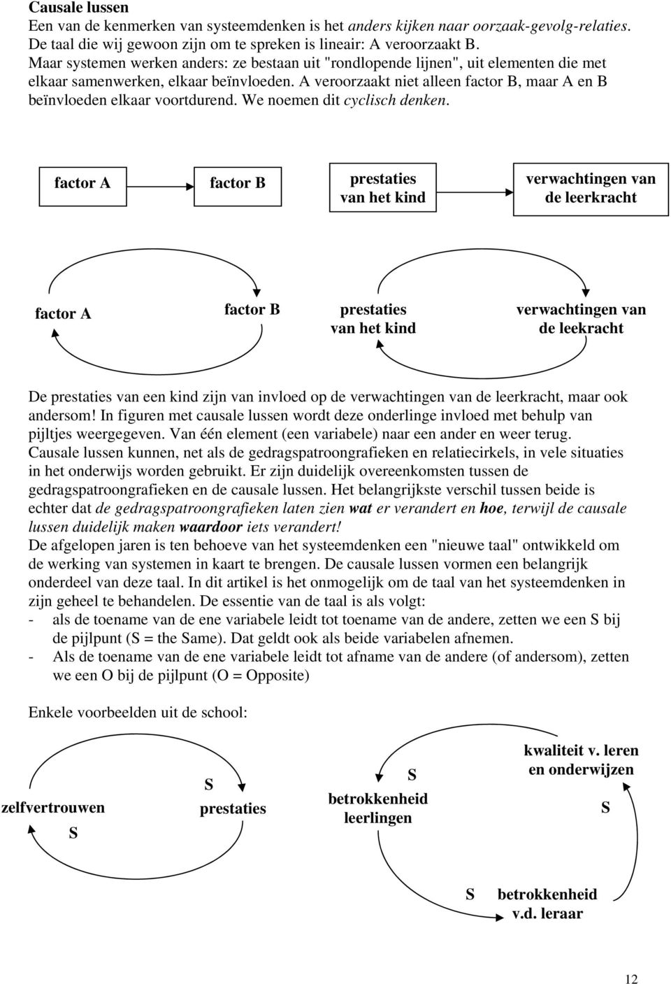 A veroorzaakt niet alleen factor B, maar A en B beïnvloeden elkaar voortdurend. We noemen dit cyclisch denken.