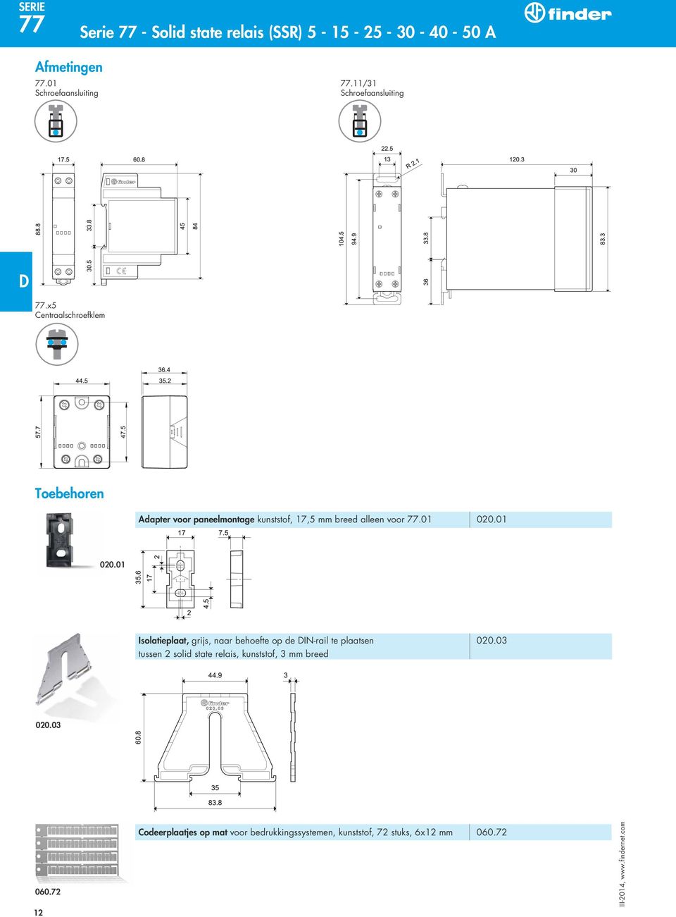 x5 Centraalschroefklem Toebehoren Adapter voor paneelmontage kunststof, 17,5 mm breed alleen voor 77.01 020.