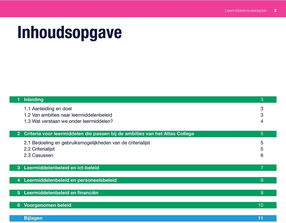 4 2 Criteria voor leermiddelen die passen bij de ambities van het Atlas College 5 2.