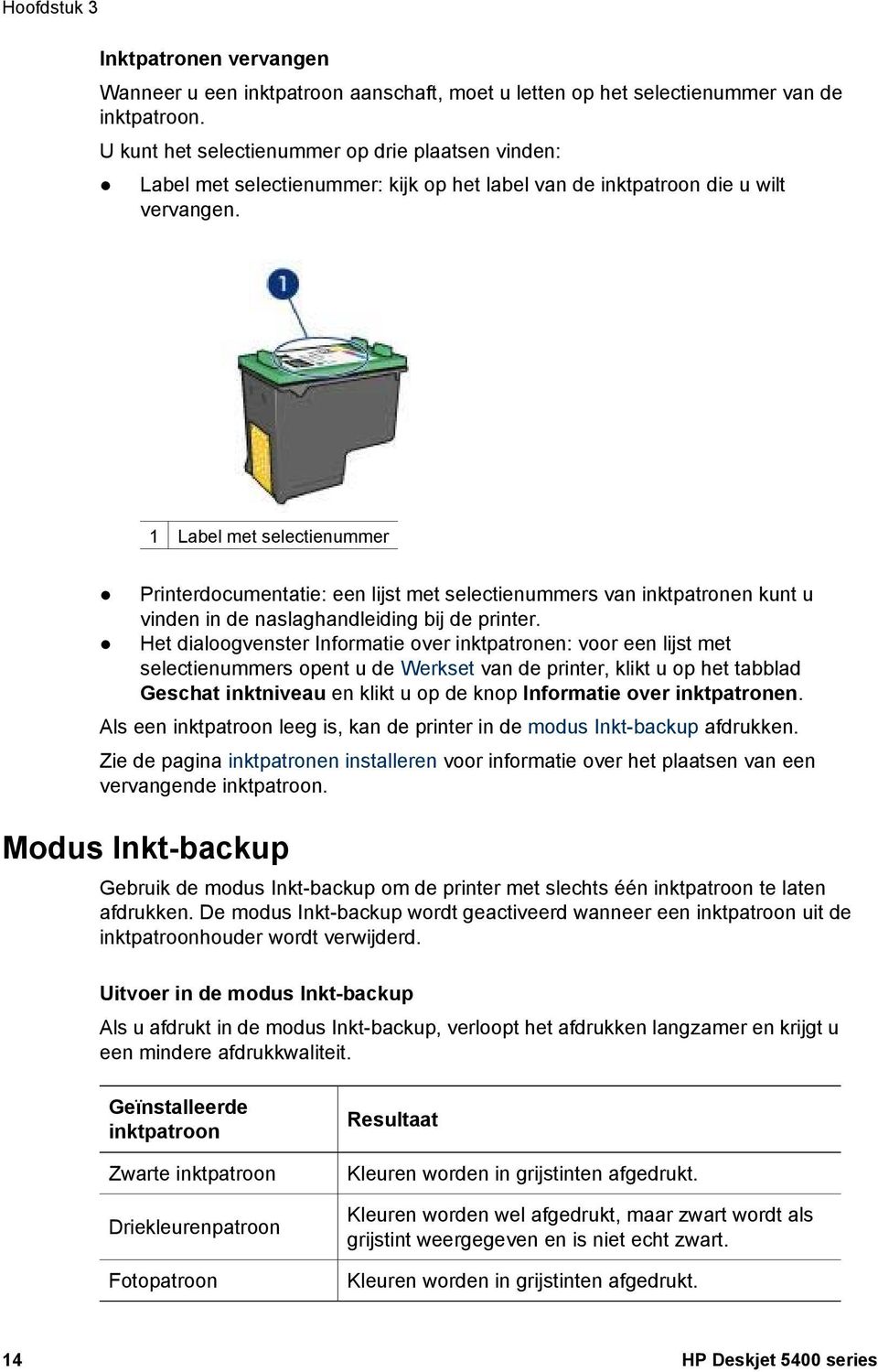 1 Label met selectienummer Printerdocumentatie: een lijst met selectienummers van inktpatronen kunt u vinden in de naslaghandleiding bij de printer.