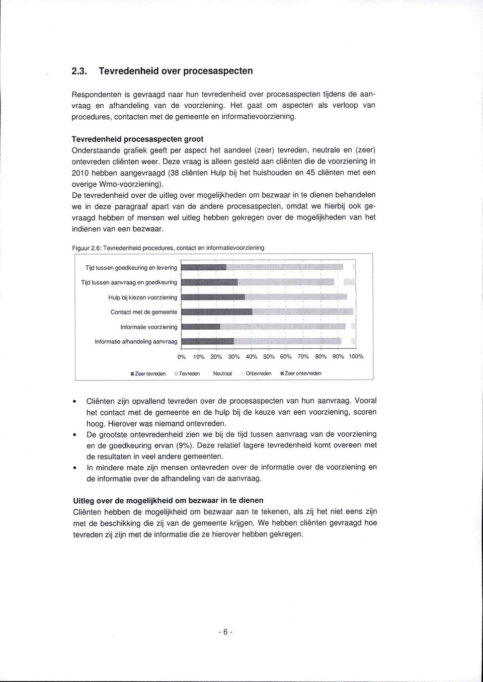 Tevredenheid procesaspecten groot Onderstaande grafiek geeft per aspect het aandeel (zeer) tevreden, neutrale en (zeer) ontevreden cliënten weer.