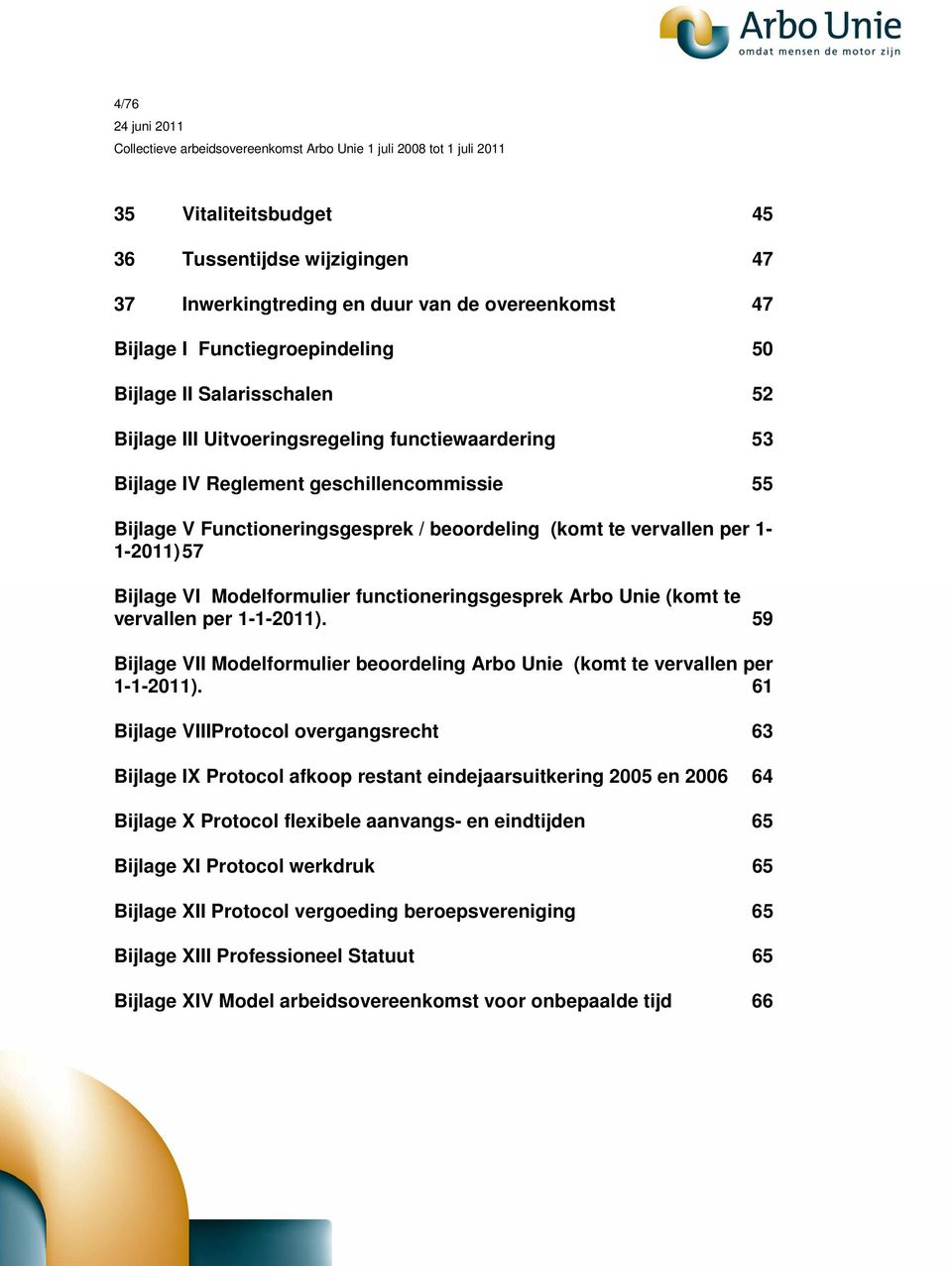 functioneringsgesprek Arbo Unie (komt te vervallen per 1-1-2011). 59 Bijlage VII Modelformulier beoordeling Arbo Unie (komt te vervallen per 1-1-2011).