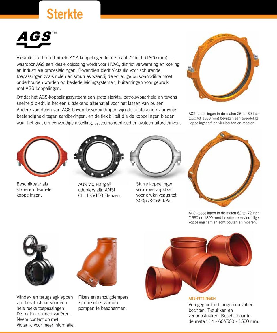 AGS-koppelingen. Omdat het AGS-koppelingssysteem een grote sterkte, betrouwbaarheid en tevens snelheid biedt, is het een uitstekend alternatief voor het lassen van buizen.