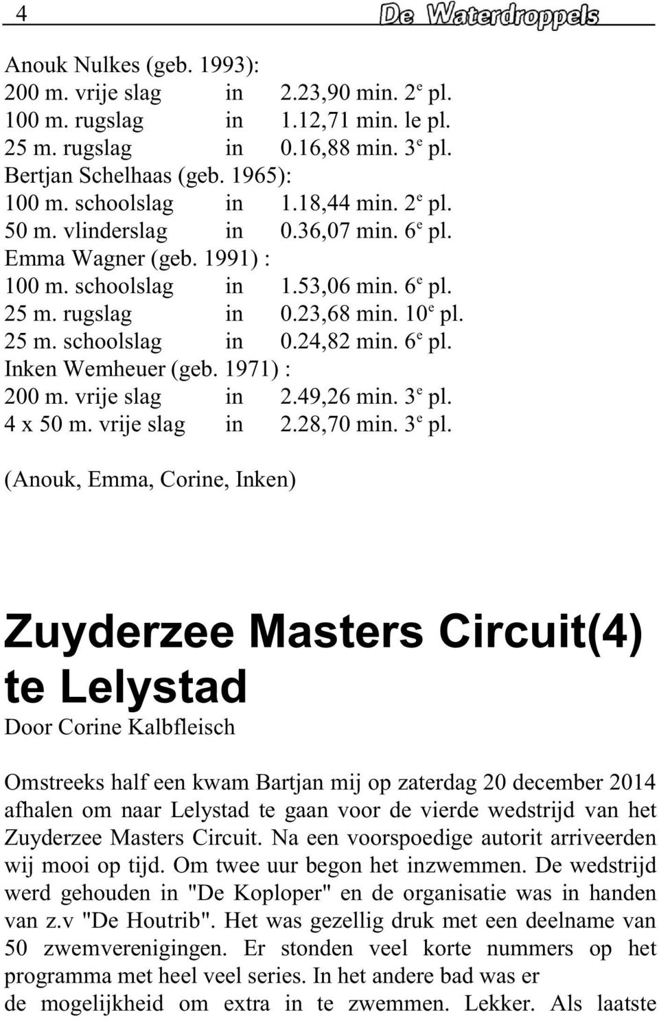 1971) : 200 m. vrij slag in 2.49,26 min. 3 pl.