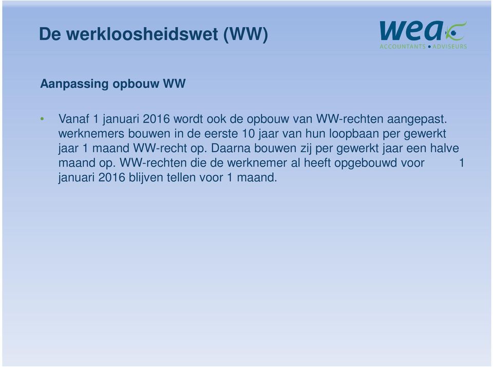 werknemers bouwen in de eerste 10 jaar van hun loopbaan per gewerkt jaar 1 maand WW-recht