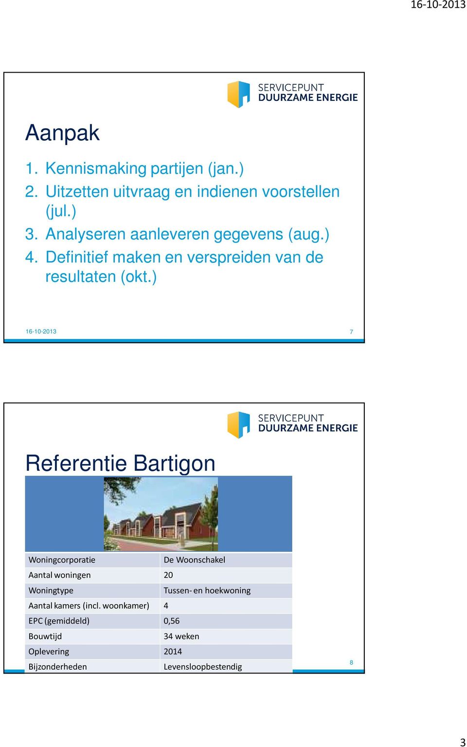 ) 7 Referentie Bartigon Woningcorporatie De Woonschakel Aantal woningen 20 Woningtype Tussen- en
