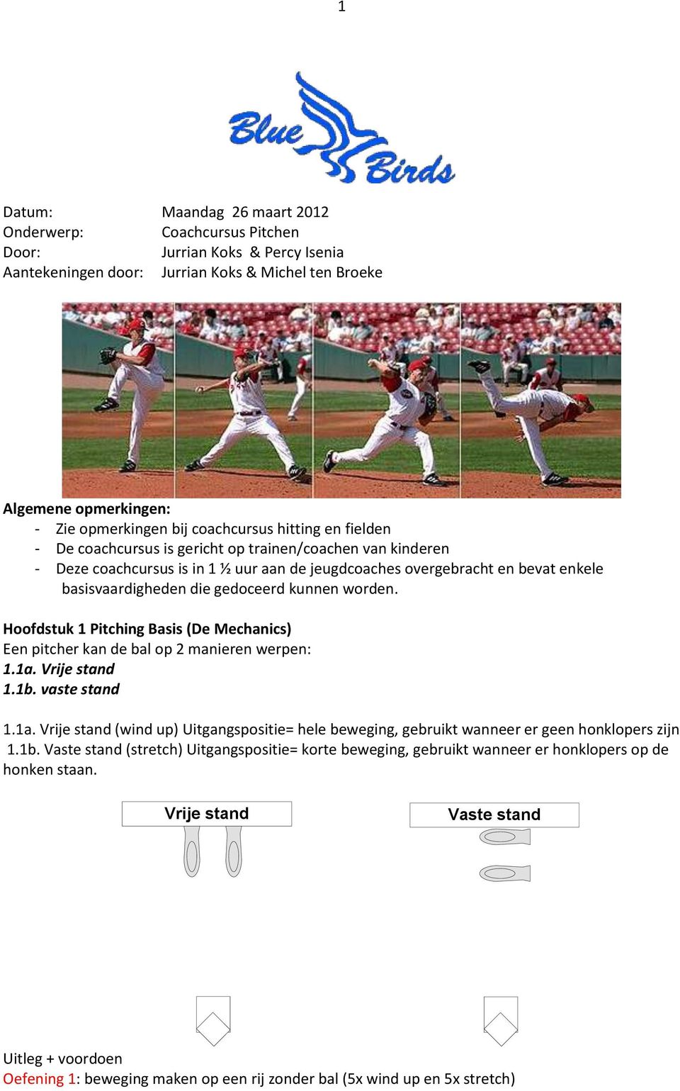 gedoceerd kunnen worden. Hoofdstuk 1 Pitching Basis (De Mechanics) Een pitcher kan de bal op 2 manieren werpen: 1.1a.