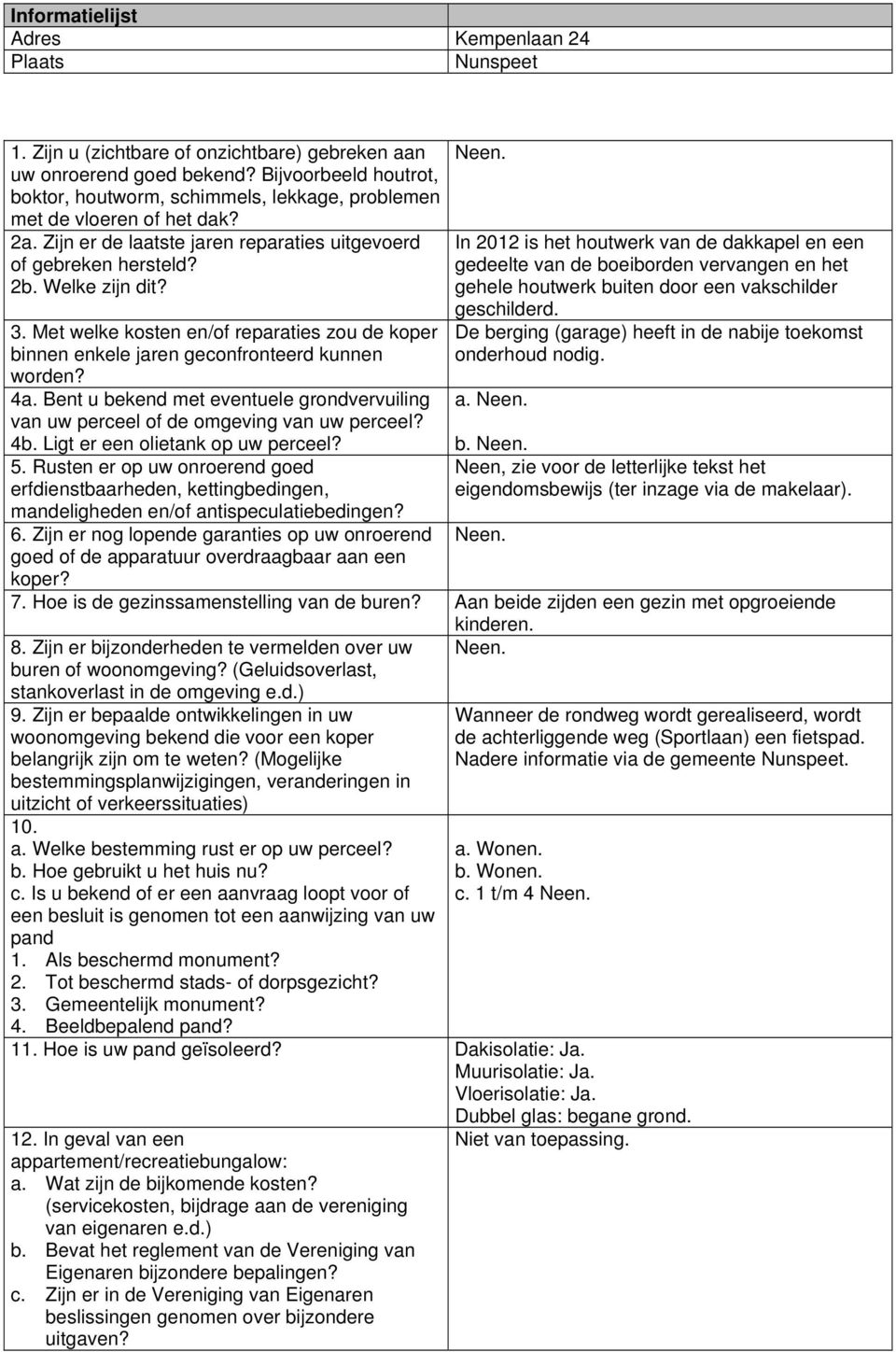 Met welke kosten en/of reparaties zou de koper binnen enkele jaren geconfronteerd kunnen worden? 4a. Bent u bekend met eventuele grondvervuiling van uw perceel of de omgeving van uw perceel? 4b.