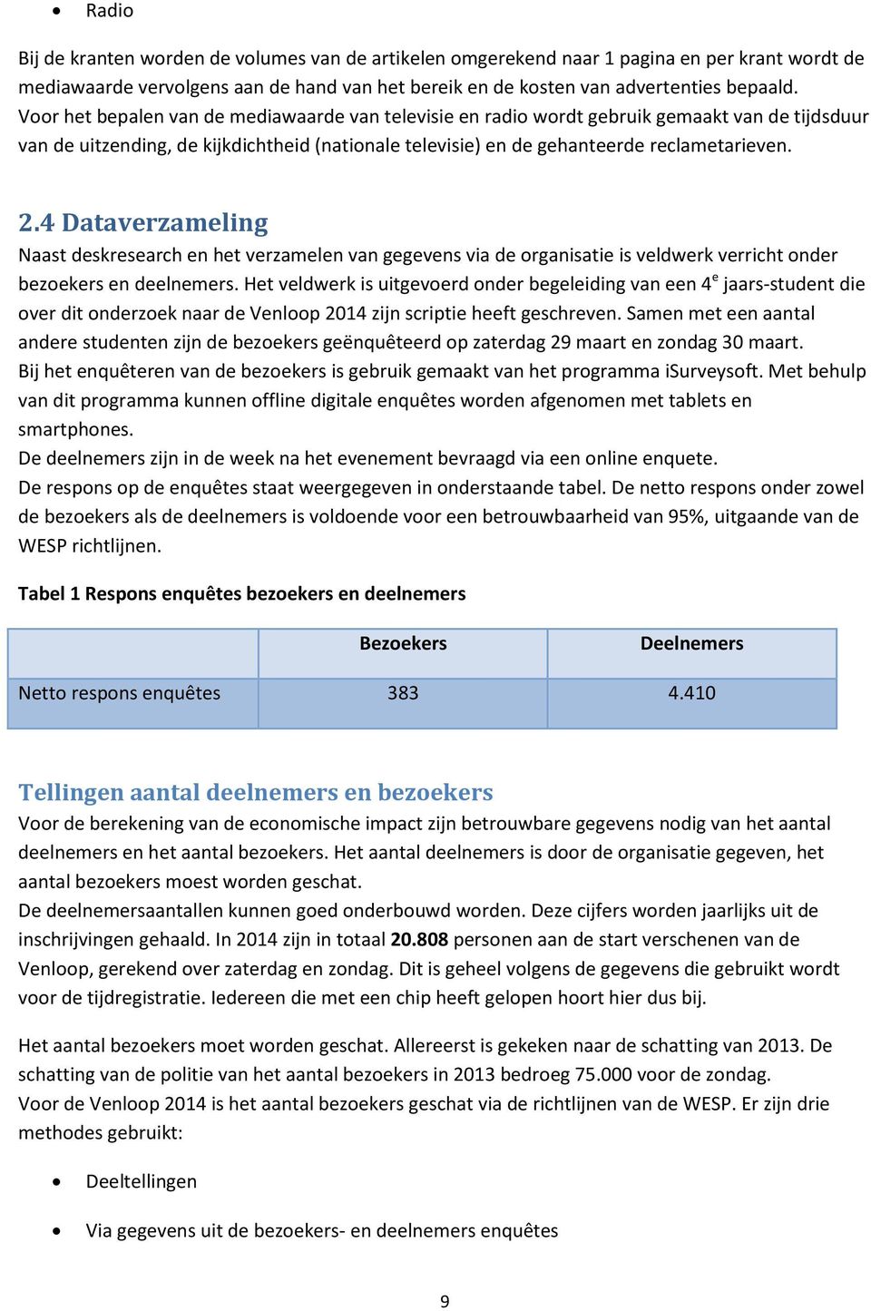 4 Dataverzameling Naast deskresearch en het verzamelen van gegevens via de organisatie is veldwerk verricht onder bezoekers en deelnemers.